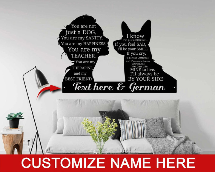 Adorable Girl And German Shepherd Custom Name Cut Metal Sign