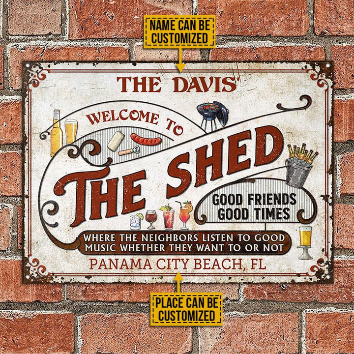 Shed Grilling Red Text Rectangle Metal Sign Custom Name Place