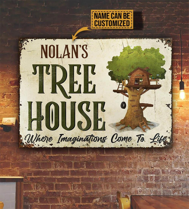 Cute Tree House Imaginations Come To Life Rectangle Metal Sign Custom Name