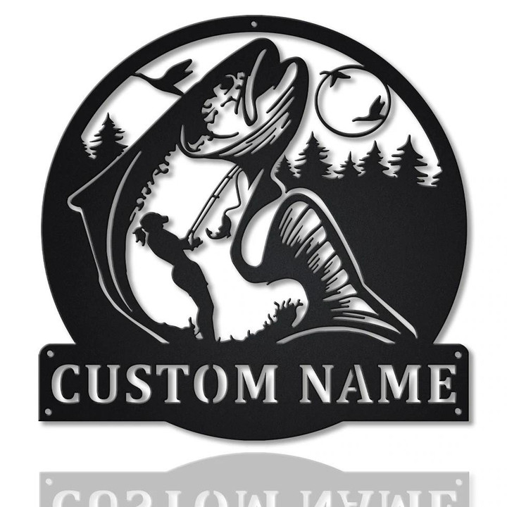 Nice Design Woman Trout Fishing Custom Name Cut Metal Sign