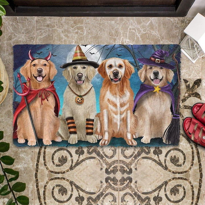 Adorable Golden Retriever Halloween Funny Gift For Dog Lovers Doormat Home Decor