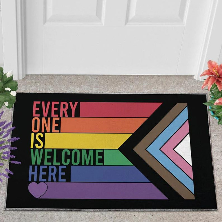 Doormat Home Decor Everyone Is Welcome Here Colorful Stripes Design