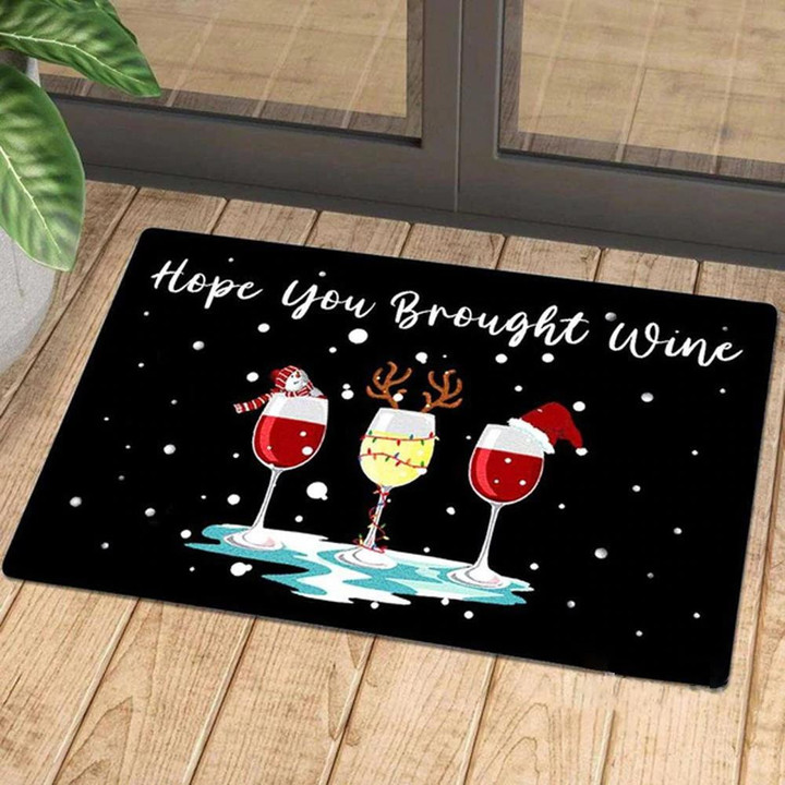 Christmas Hope You Brought Wine Snow Winter Cold Xmas Santa Doormat Home Decor