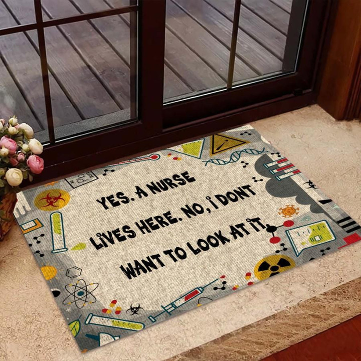 Yes A Nurse Lives Here Hand Drawing Nursing Things Doormat Home Decor