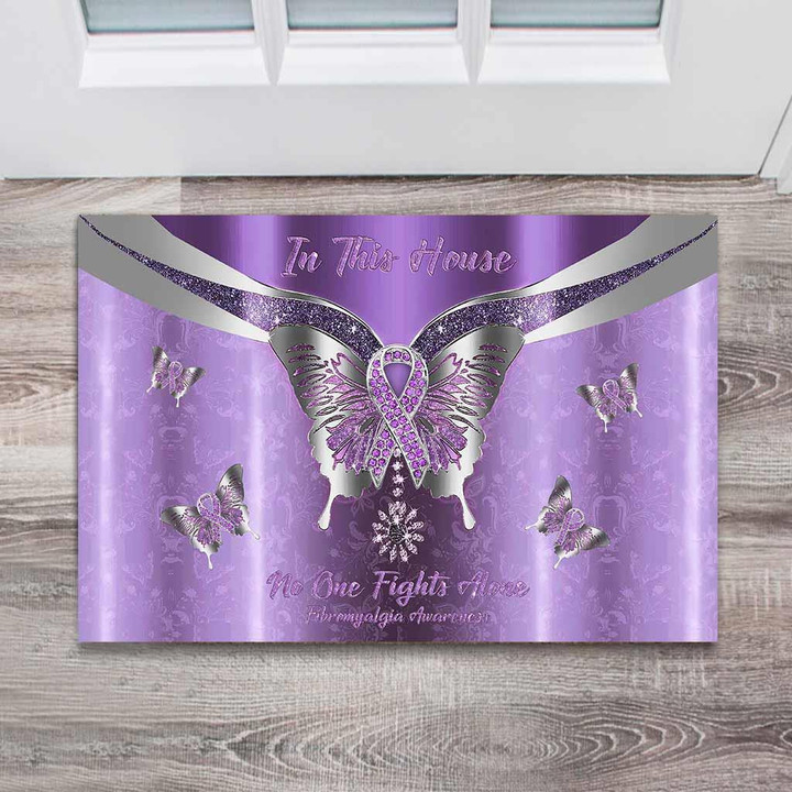 In This House No One Fights Alone Fibromyalgia Awareness Metal Pattern Doormat Home Decor