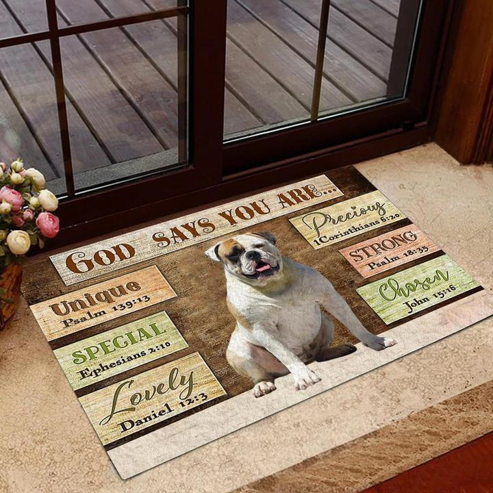 American Bulldog God Says You Are Lovely And Chosen Doormat Home Decor