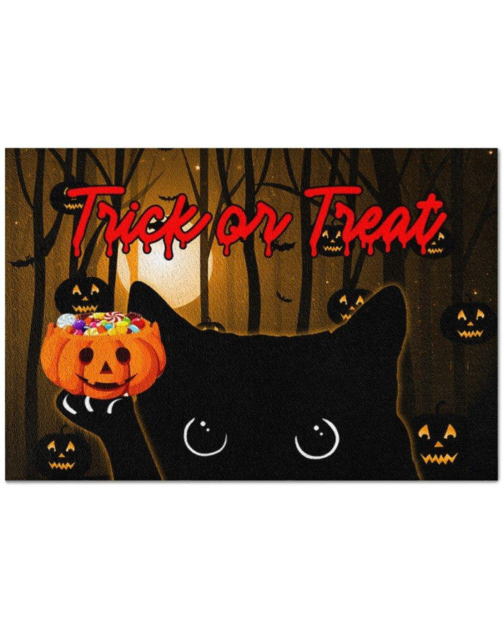 Halloween Trick Or Treat Black Cat Jack O Lantern Doormat Home Decor