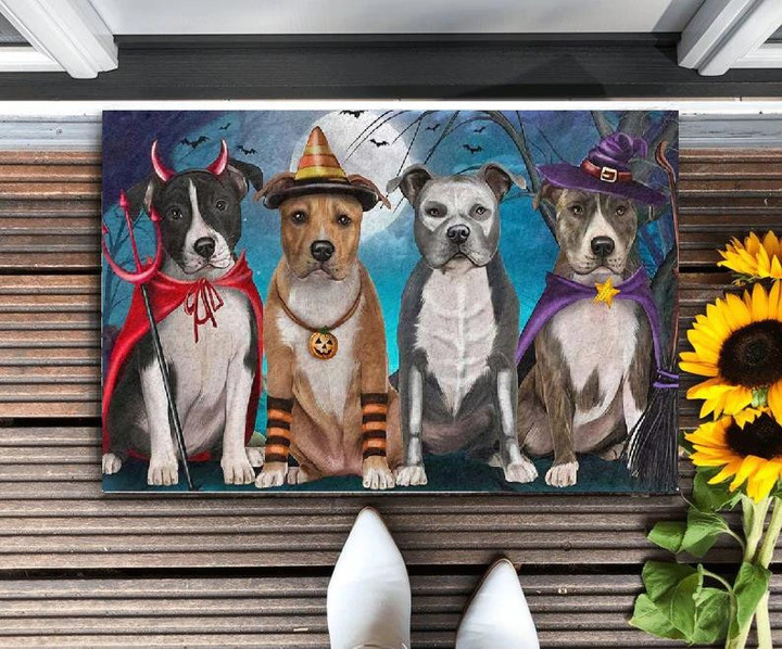 American Staffordshire Dog Happy Halloween Day Doormat Home Decor