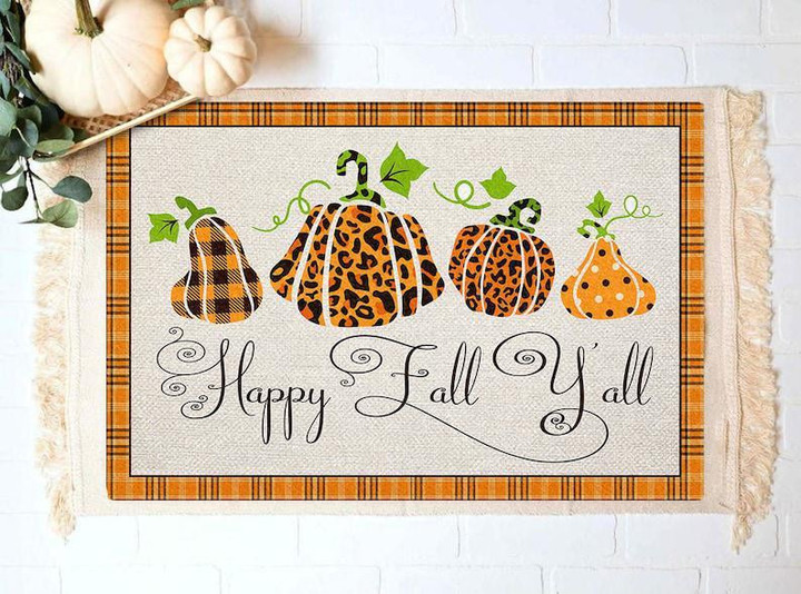 Hello Autumn Happy Fall Y'All Pumpkins Design Doormat Home Decor