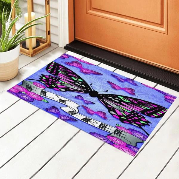 Impressive Purple Butterfly Fly Free Doormat Home Decor