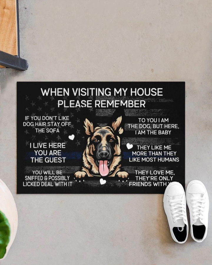 German Shepherd When Visiting My House Thin Blue Line Design Doormat Home Decor