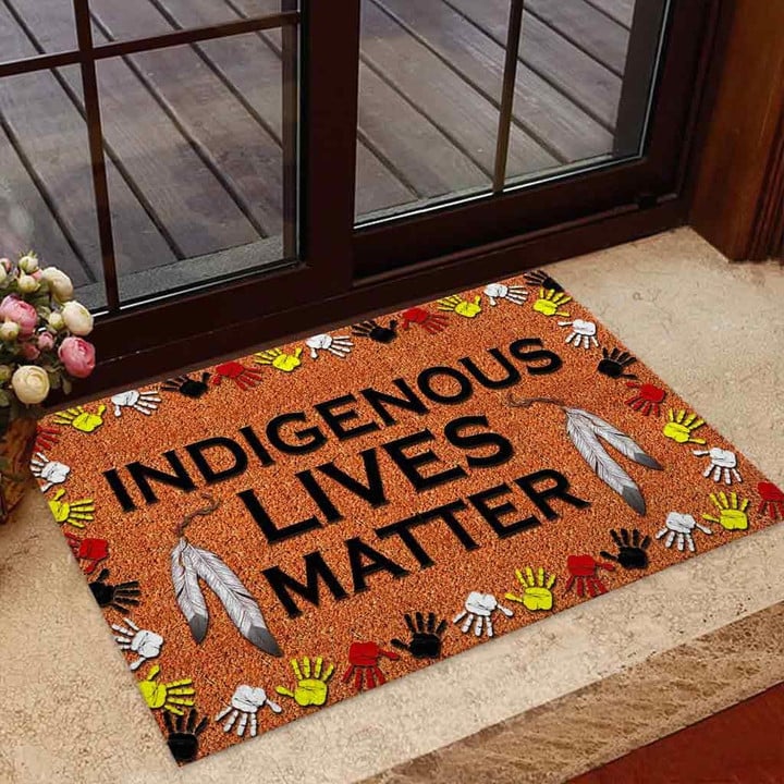 Indigenous Lives Matter Handprints And Feathers Pattern Doormat Home Decor