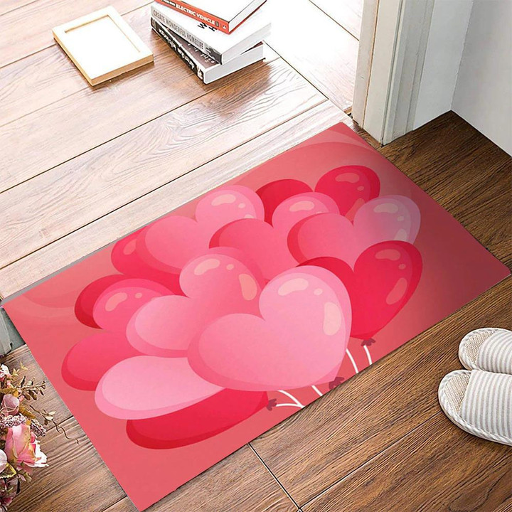 Valentine's Day Pink Heart Shape Balloons Romantic Design Doormat Home Decor