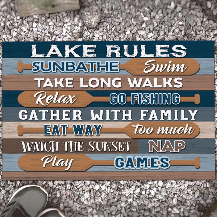 Lake Rules Relax Go Fishing Funny Gift For Dog Lovers Doormat Home Decor