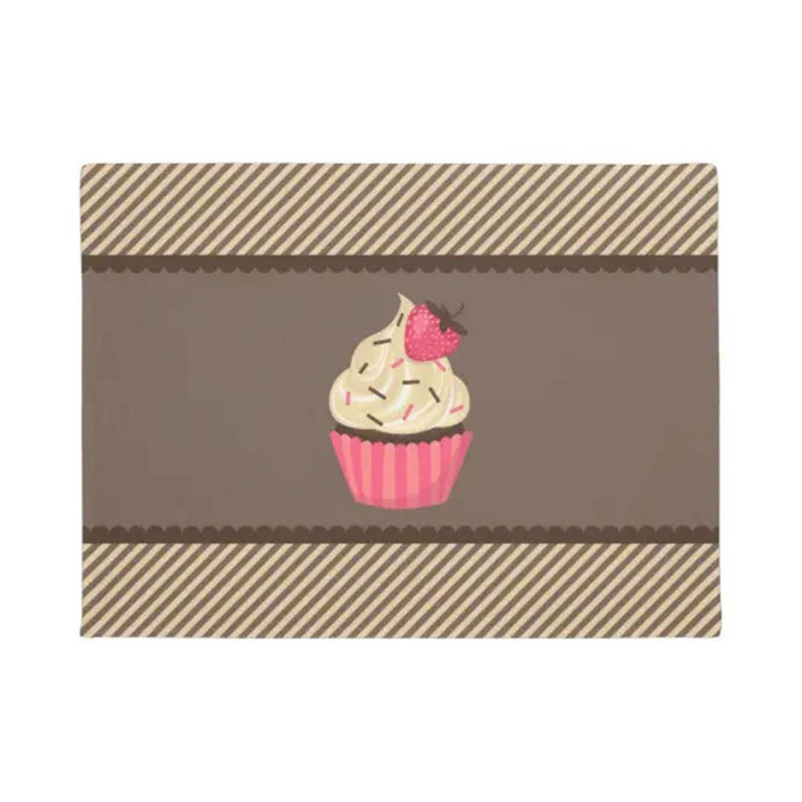 Pink Cream Brown Stripes Strawberry Cupcake Doormat Home Decor