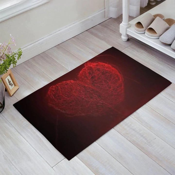 Valentine's Day Love Heart Of Yarn Red Theme Design Doormat Home Decor