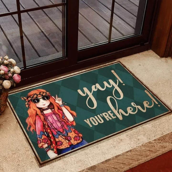 Yay You're Here Gift For Friend Family Doormat Home Decor