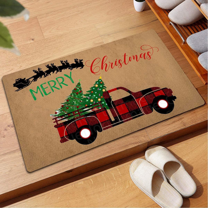 Awesome Christmas Truck Merry Christmas Tree Doormat Home Decor