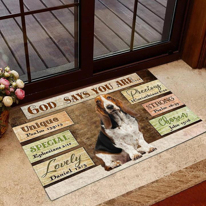 Cute Basset Hound Themed God Says You Are Unique Doormat Home Decor