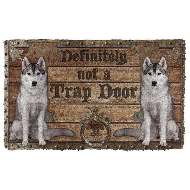 Definitely Not A Trap Door Wolf Sitting Before Wooden Door Doormat Home Decor