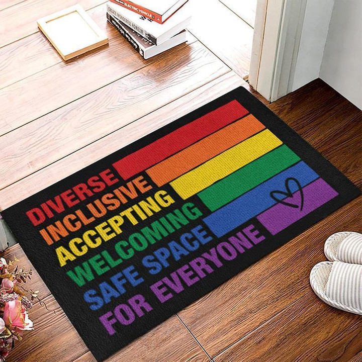 Welcoming Safe Space For Everyone Colorful Stripes Doormat Home Decor