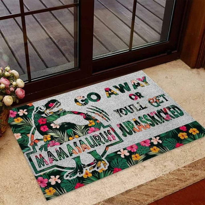 Go Away Or Youll Get Jurasskicked Dinosaur Doormat Home Decor