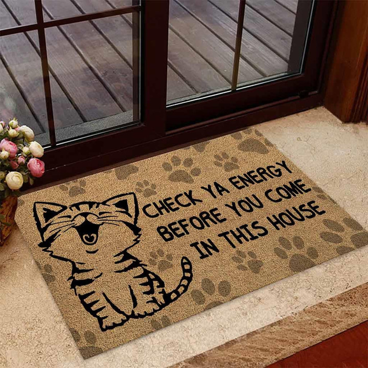 Check Ya Energy Before You Come In This House Cute Baby Cat Pattern Doormat Home Decor
