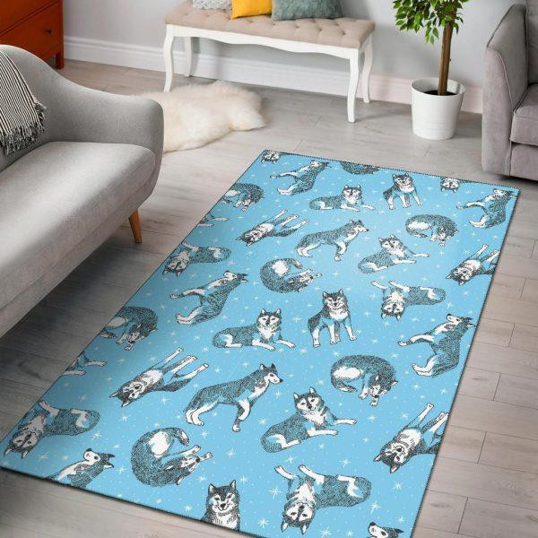 Wolf Hand Drawn Pattern Print Home Decor Rectangle Area Rug