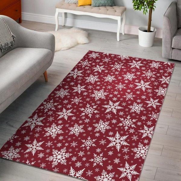 Red Snowflake Pattern Print Home Decor Rectangle Area Rug