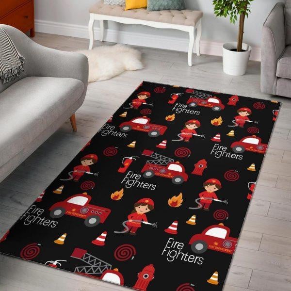 Firefighter Print Pattern Home Decor Rectangle Area Rug