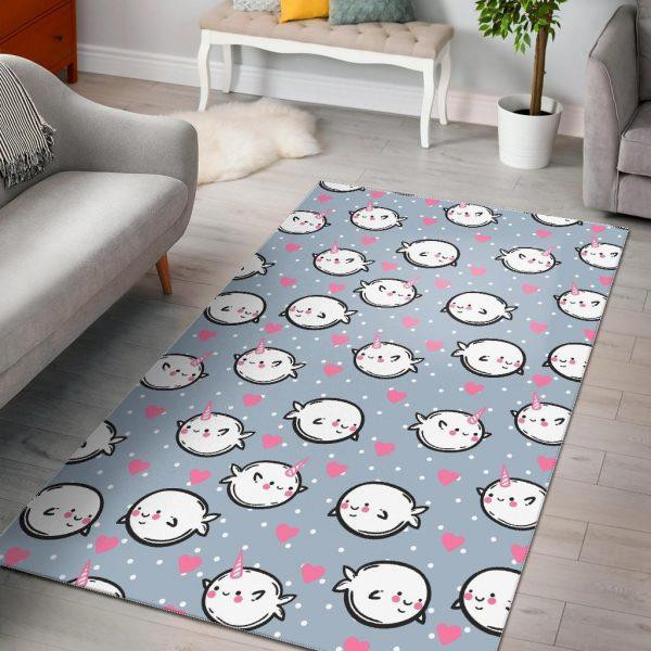 Cute Narwhal Pattern Print Home Decor Rectangle Area Rug