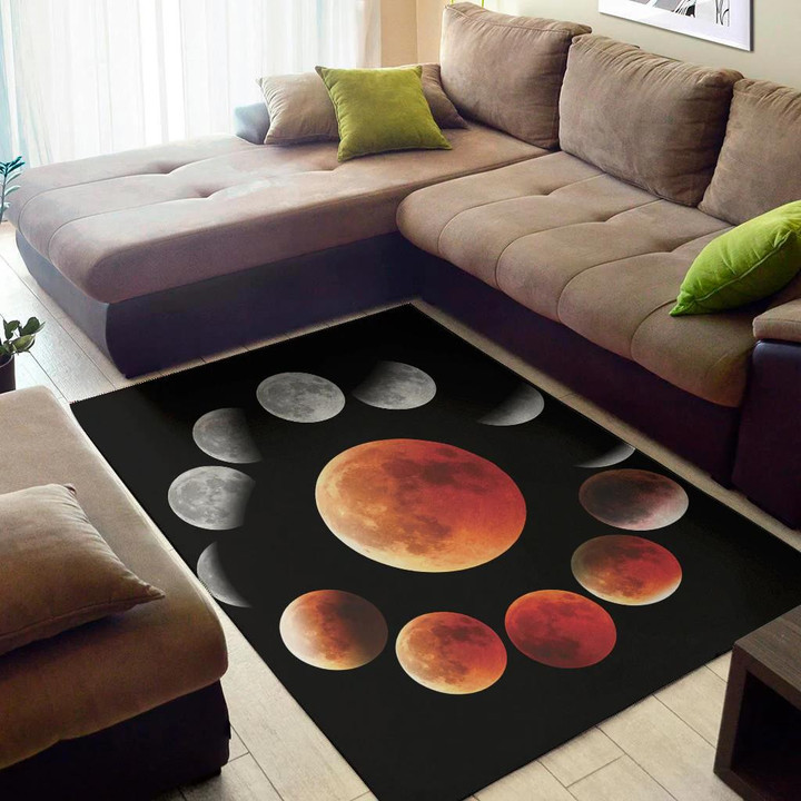 Lovely Lunar Eclipse Cycle Pattern Background Print Area Rug