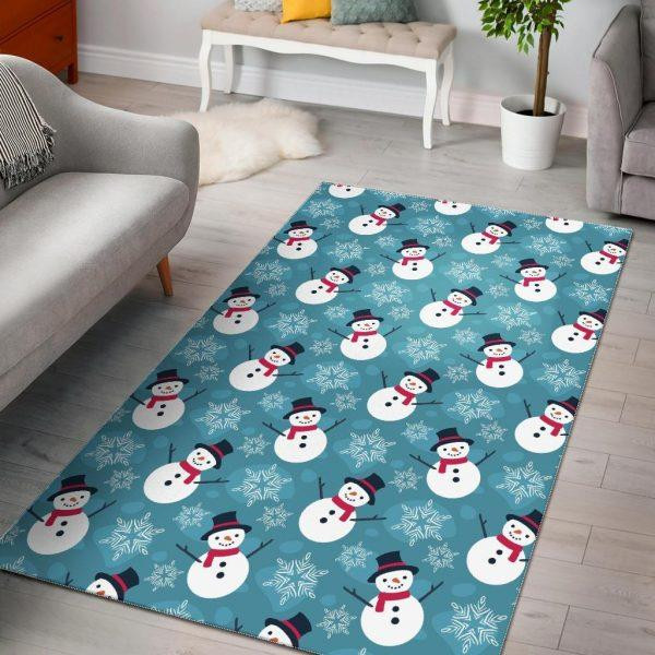 Snowflake Snowman Pattern Print Home Decor Rectangle Area Rug