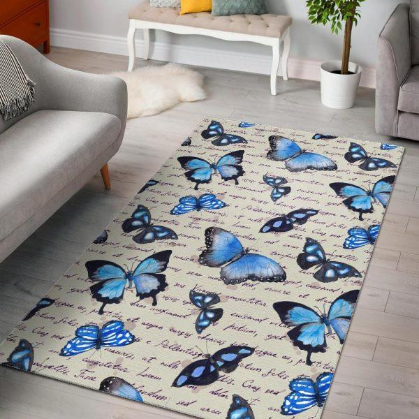 Butterfly Blue Pattern Print Home Decor Rectangle Area Rug