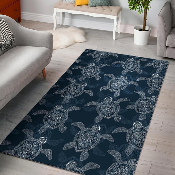 Hawaiian Blue Sea Turtle Pattern Print Area Rug