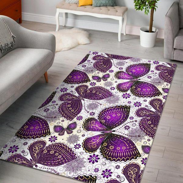 Purple Butterfly Pattern Print Home Decor Rectangle Area Rug