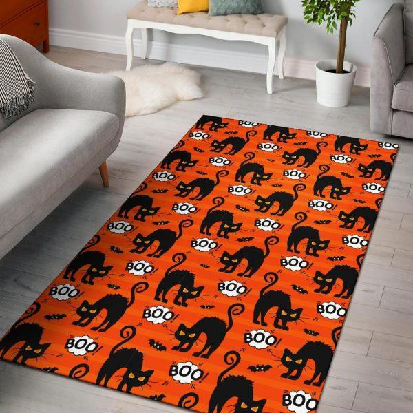 Halloween Black Cat Pattern Print Home Decor Rectangle Area Rug