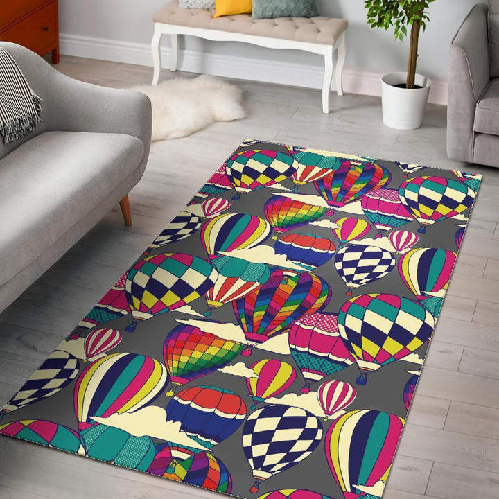 Colorful Hot Air Balloon Pattern Print Area Rug