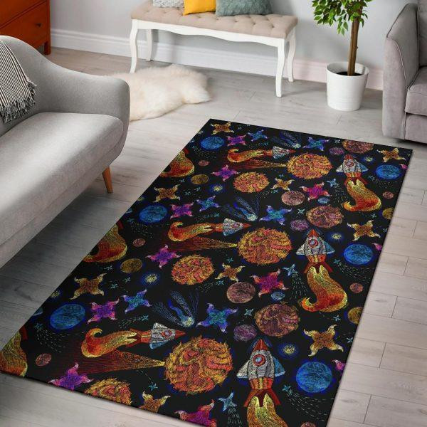 Planet Spaceship Print Pattern Home Decor Rectangle Area Rug