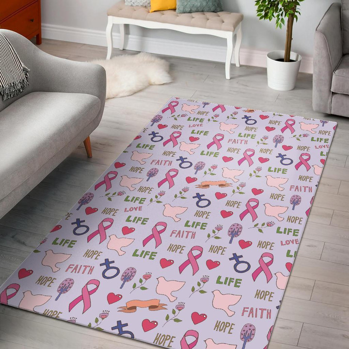 Pink Ribbon Breast Cancer Awareness Pattern Print Area Rug