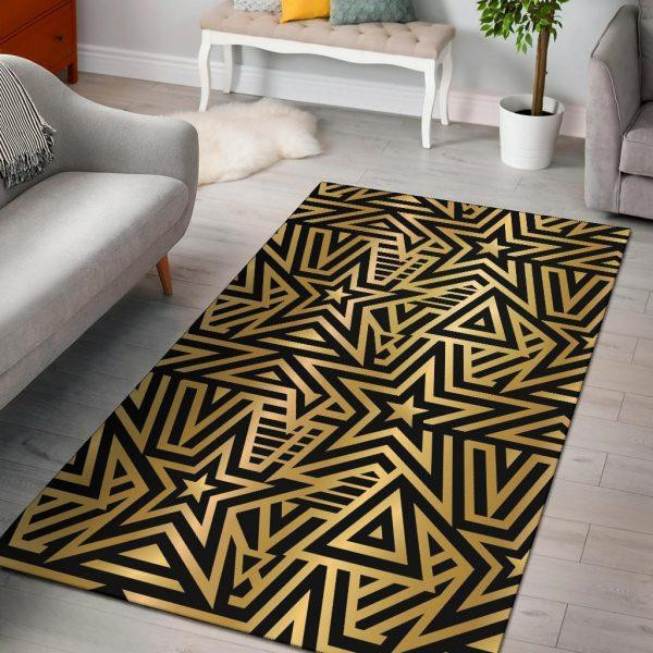 Gold Star Pattern Print Home Decor Rectangle Area Rug