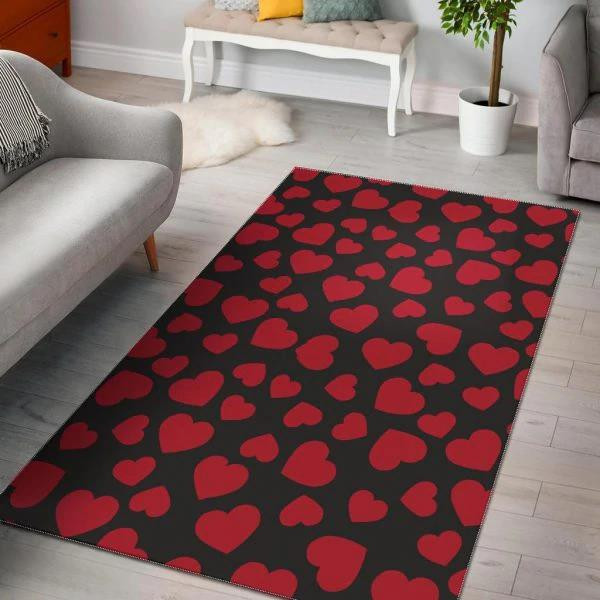 Red Heart Pattern Print Home Decor Rectangle Area Rug