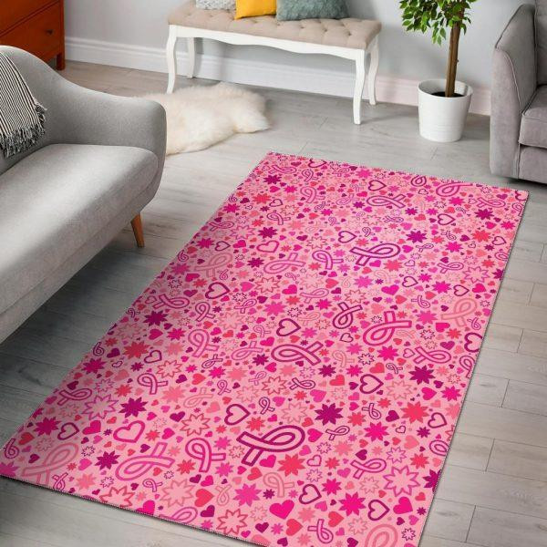Pattern Print Breast Cancer Awareness Pink Ribbon Home Decor Rectangle Area Rug