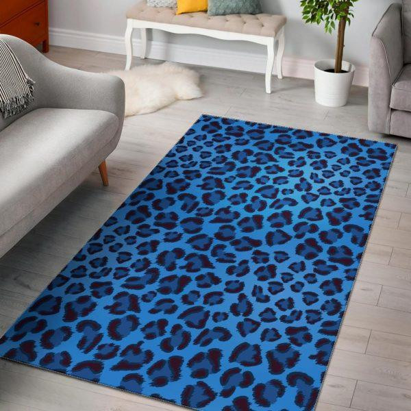 Blue Cheetah Leopard Pattern Print Home Decor Rectangle Area Rug
