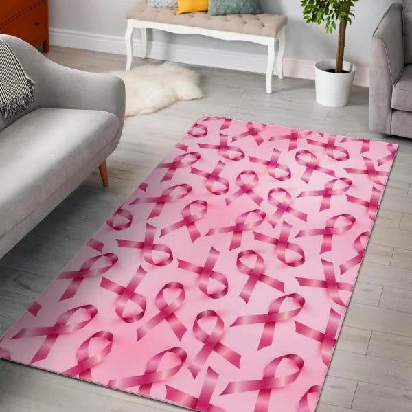 Pattern Print Pink Ribbon Breast Cancer Awareness Home Decor Rectangle Area Rug