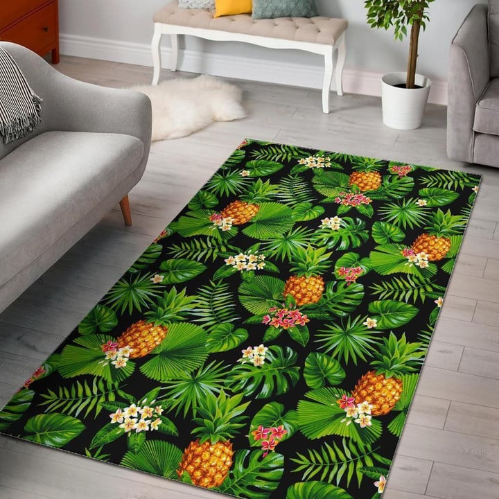 Awesome Jungle With Pineapple And Plumeria Printed Area Rug Home Decor