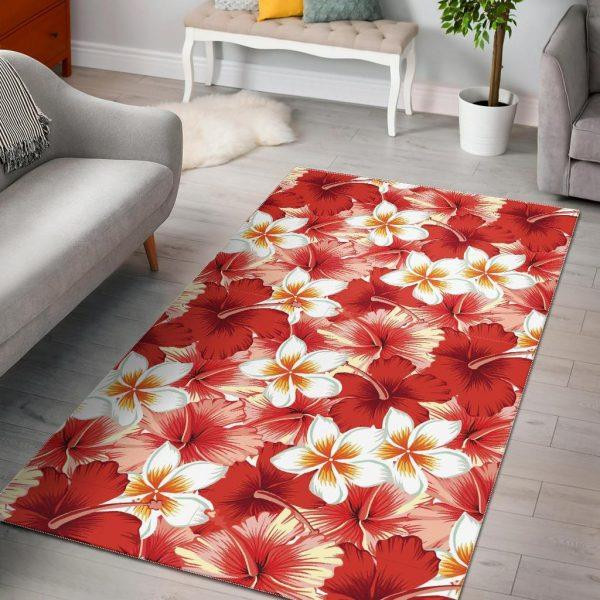 Hawaiian Floral Tropical Flower Red Hibiscus Pattern Print Home Decor Rectangle Area Rug