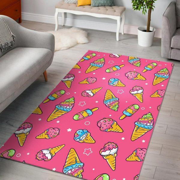 Pink Ice Cream Cone Pattern Print Home Decor Rectangle Area Rug