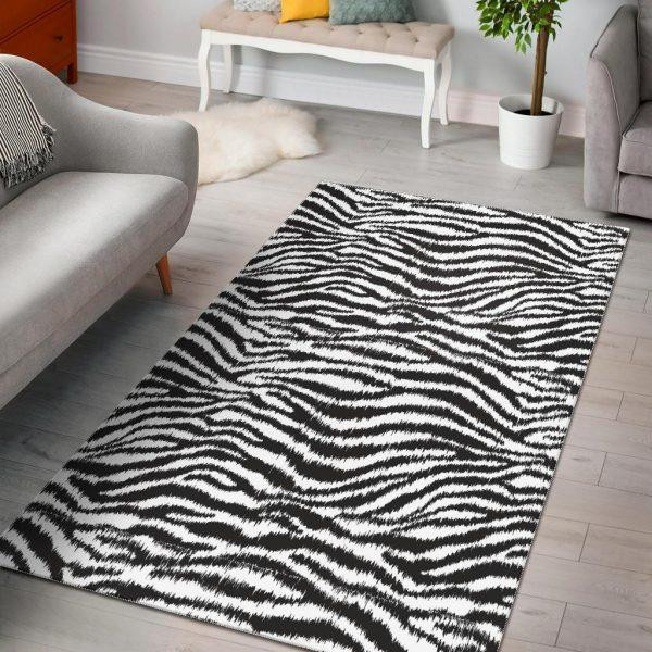 White Tiger Pattern Print Home Decor Rectangle Area Rug