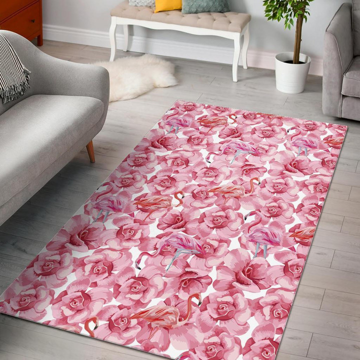 Hawaiian Tropical Flamingo Floral Pattern Print Area Rug